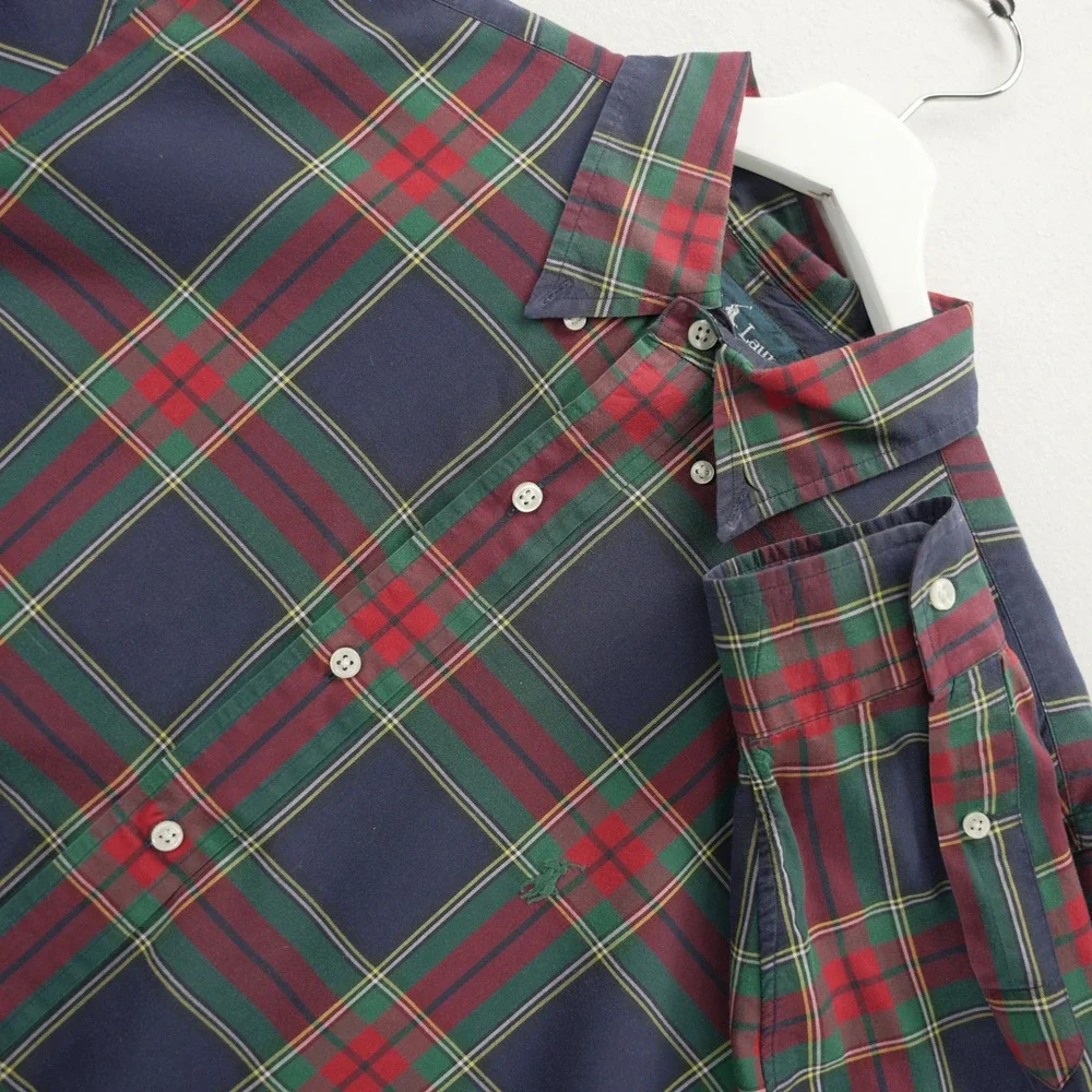Polo Ralph Lauren Mens Classic Fit Plaid Button Down Shirt‎ Large Navy Green Red